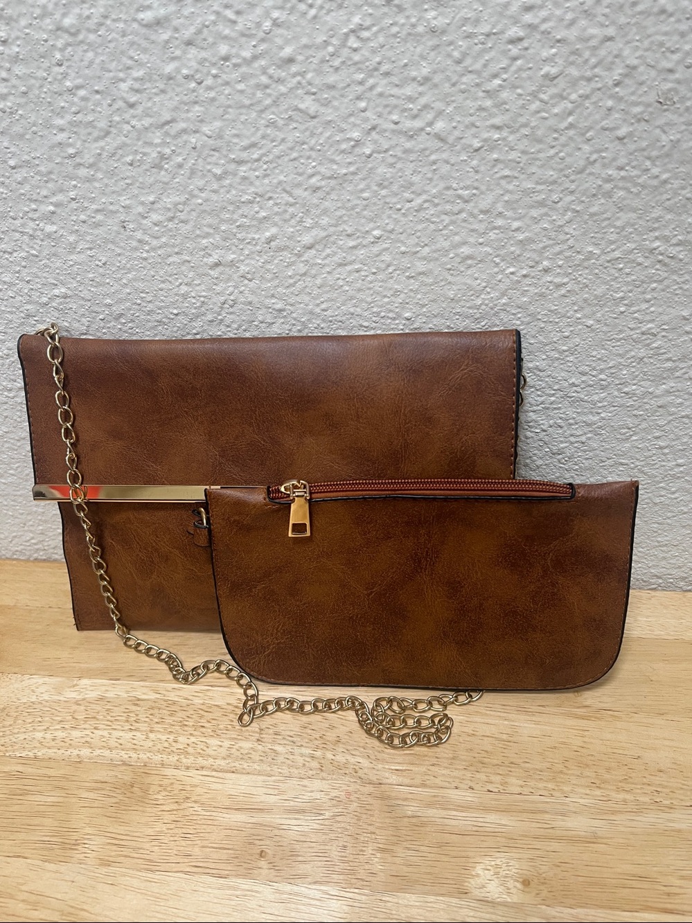 Faux Leather Shoulder Bag/Clutch with Small Pouch